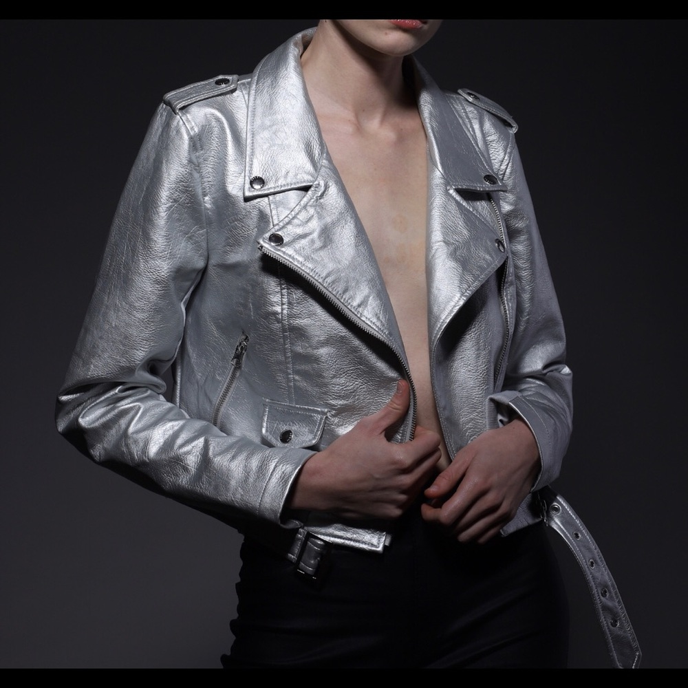 Metallic silver biker jacket size Small
